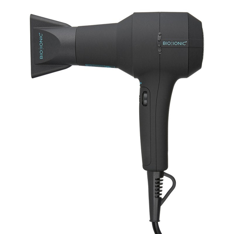 Professional compact hair dryer in matte black with ergonomic soft-touch handle