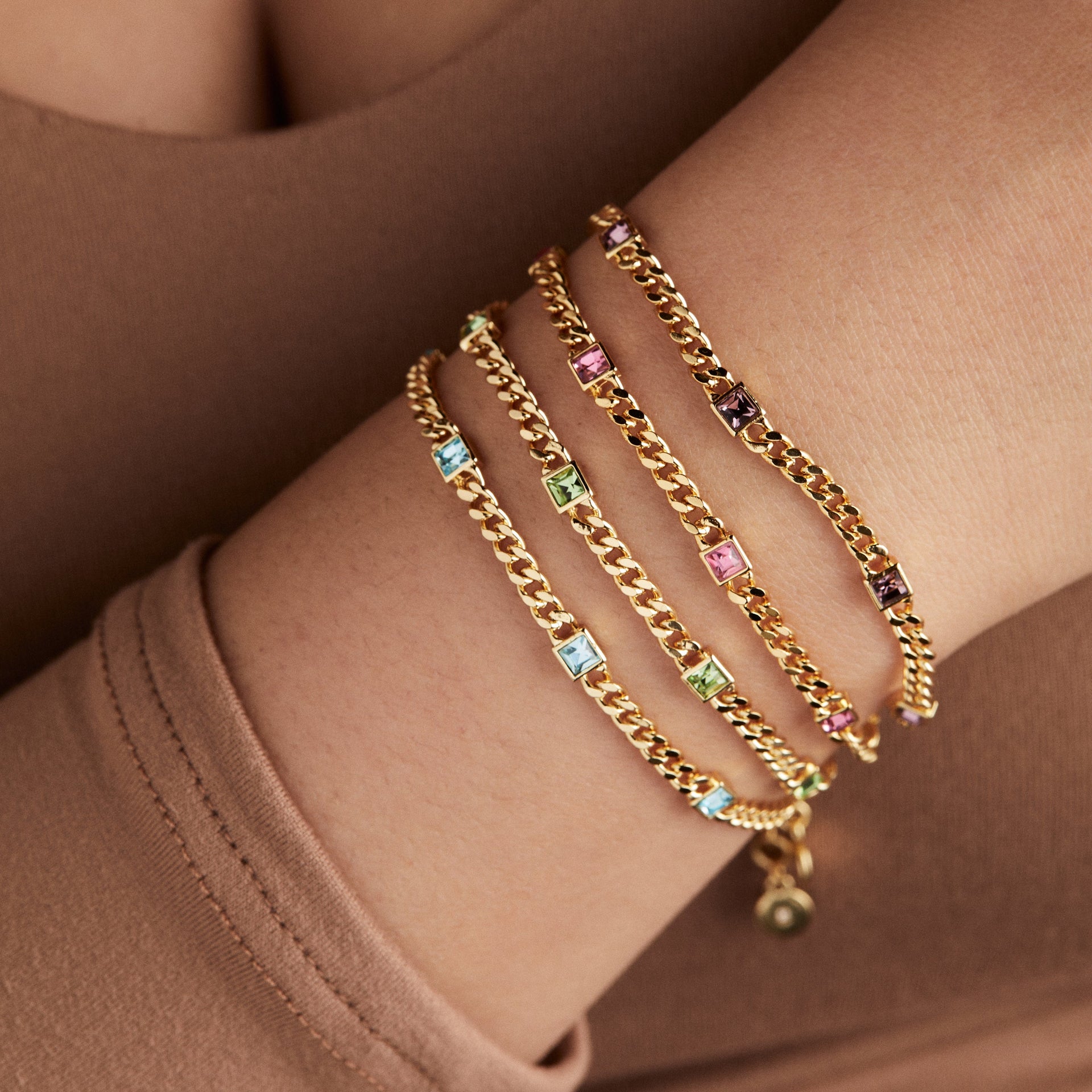 October Birthstone Rose Curb Chain Bracelet with Sparkle Charm