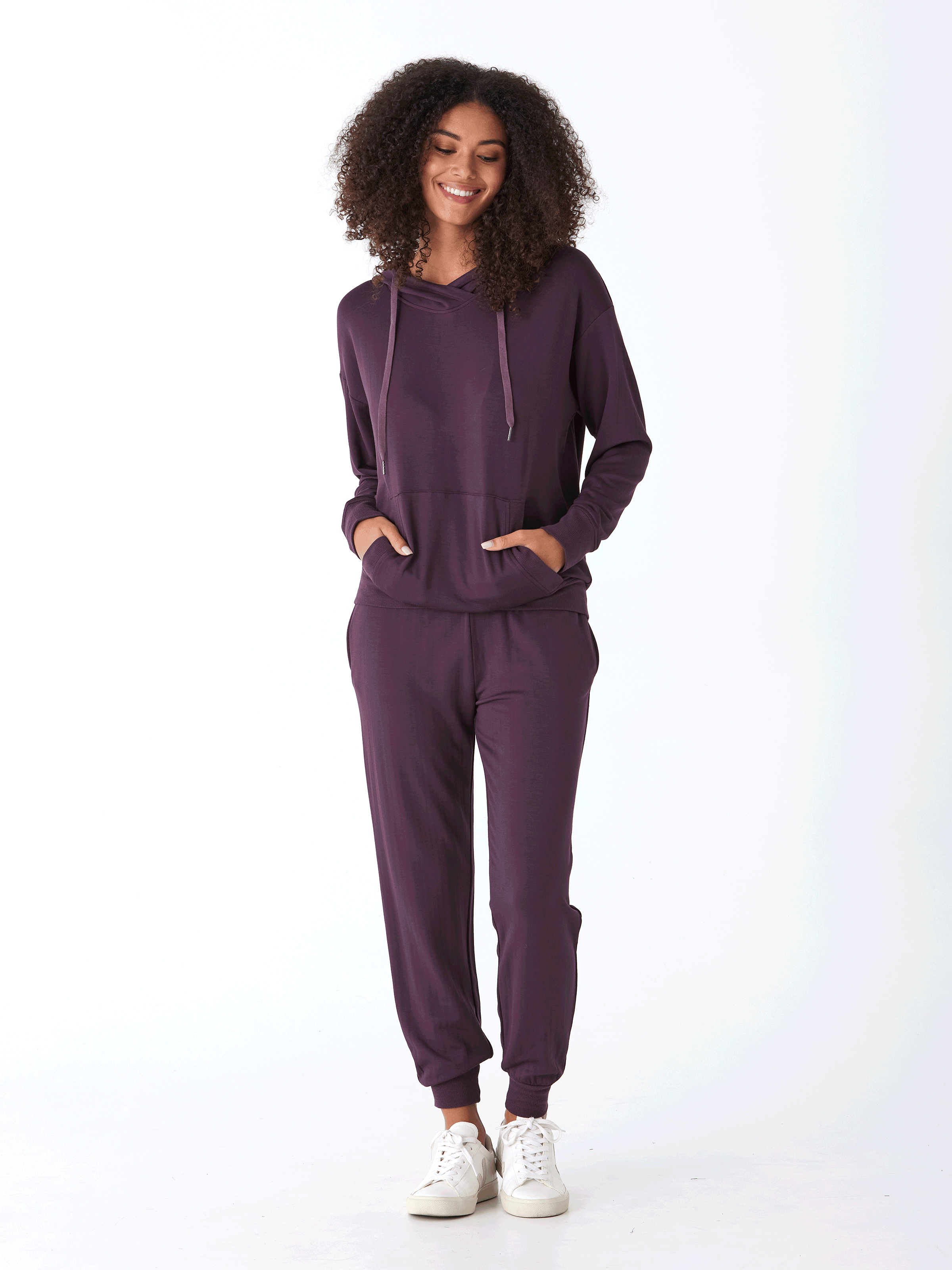 Madge Feather Fleece Pullover Hoodie with Relaxed Fit & Pockets