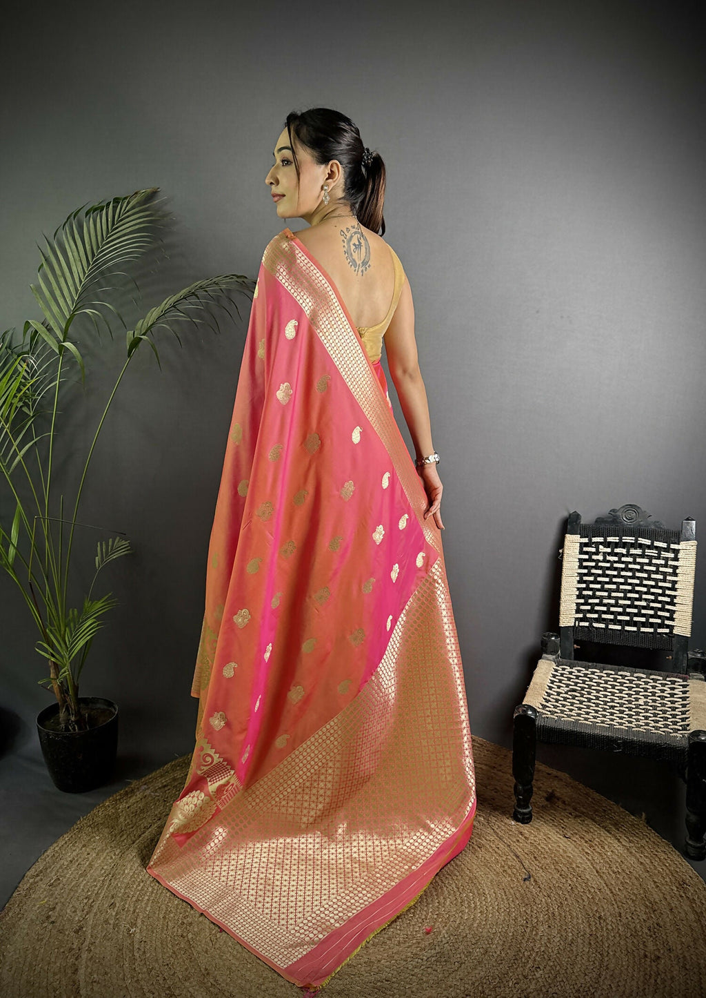 Light Pink Banarasi Soft Lichi Silk Paisley Saree