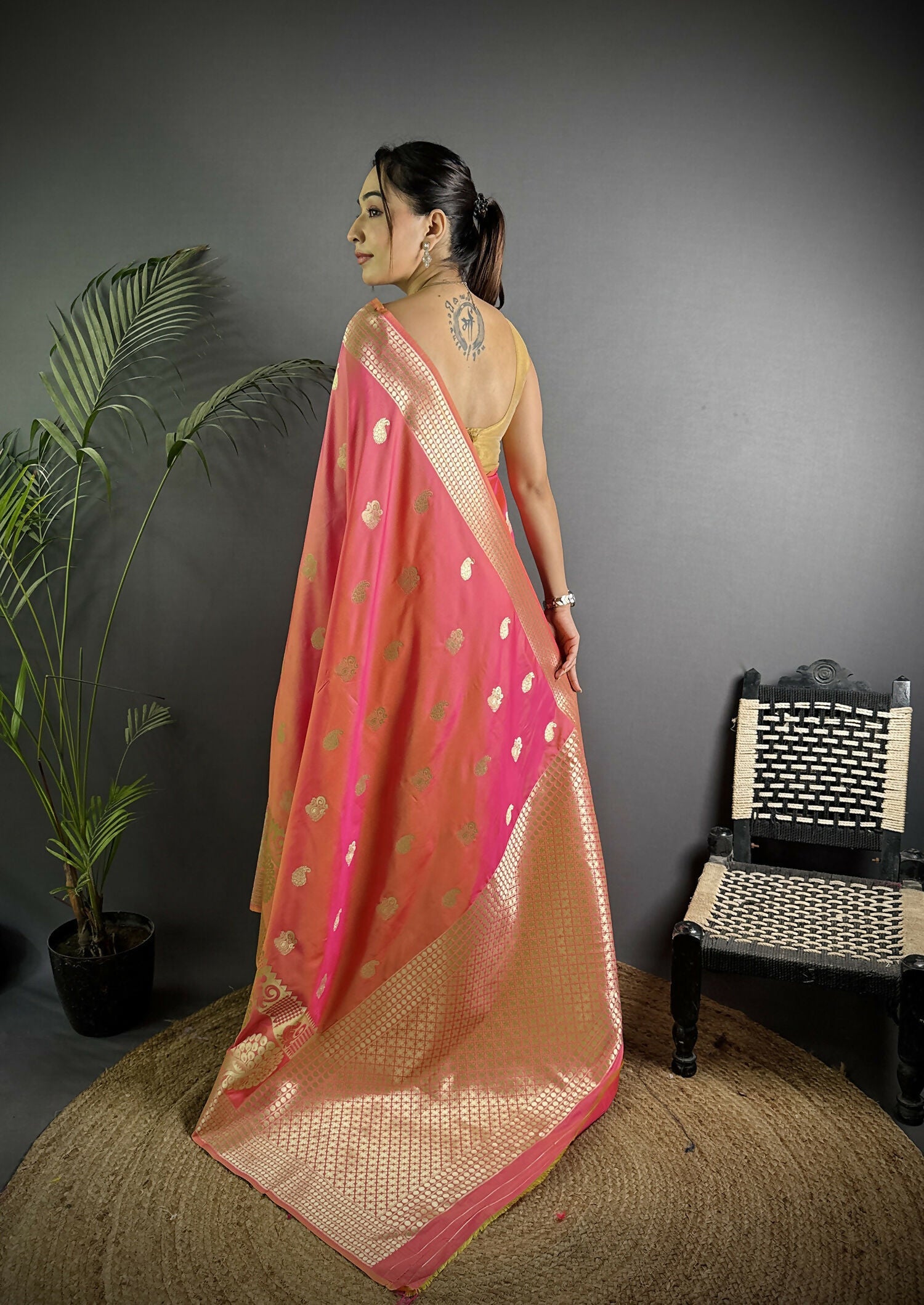 Light Pink Banarasi Soft Lichi Silk Paisley Saree