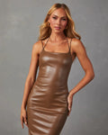 PU Leather Slit Sheath Skirt with Bandeau Sling