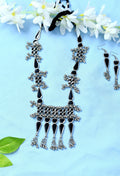 Traditional oxidised silver-plated Meenakari long necklace set