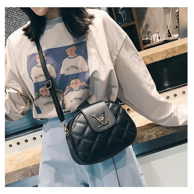 Black Designer Style Shoulder Crossbody Bag with Lock Closure