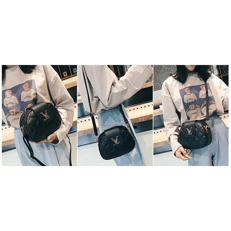 Black Designer Style Shoulder Crossbody Bag with Lock Closure
