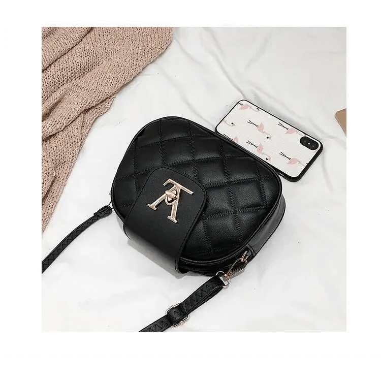Black Designer Style Shoulder Crossbody Bag with Lock Closure