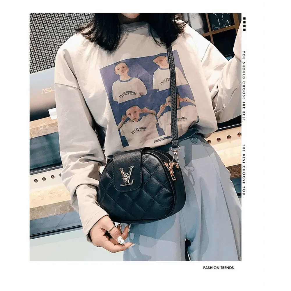Black Designer Style Shoulder Crossbody Bag with Lock Closure