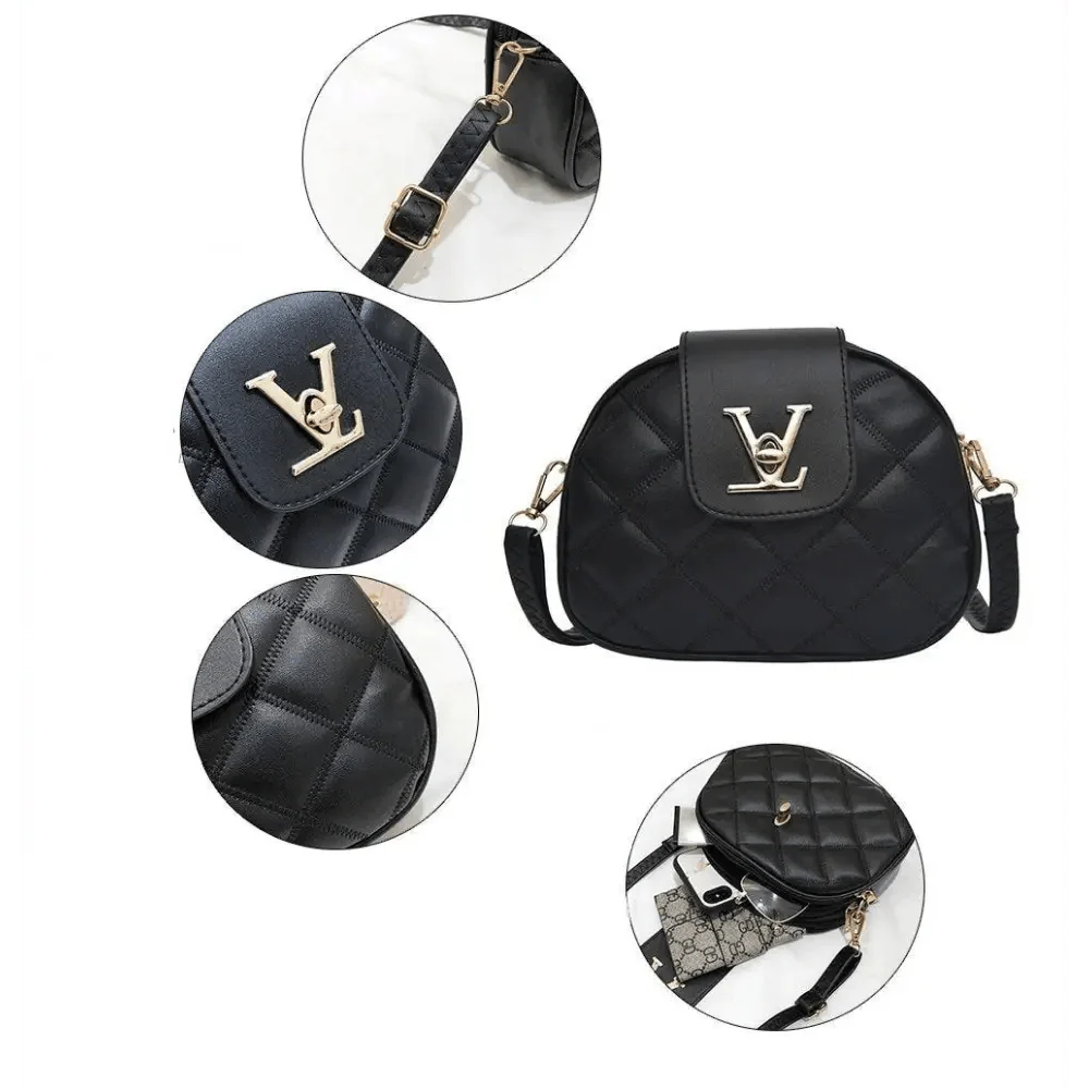 Black Designer Style Shoulder Crossbody Bag with Lock Closure
