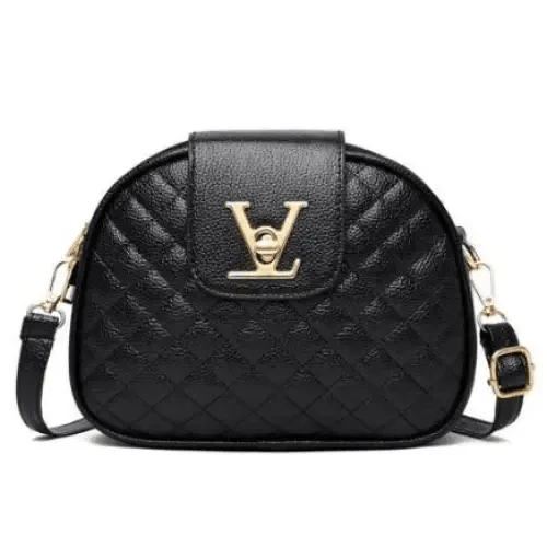 Black Designer Style Shoulder Crossbody Bag with Lock Closure