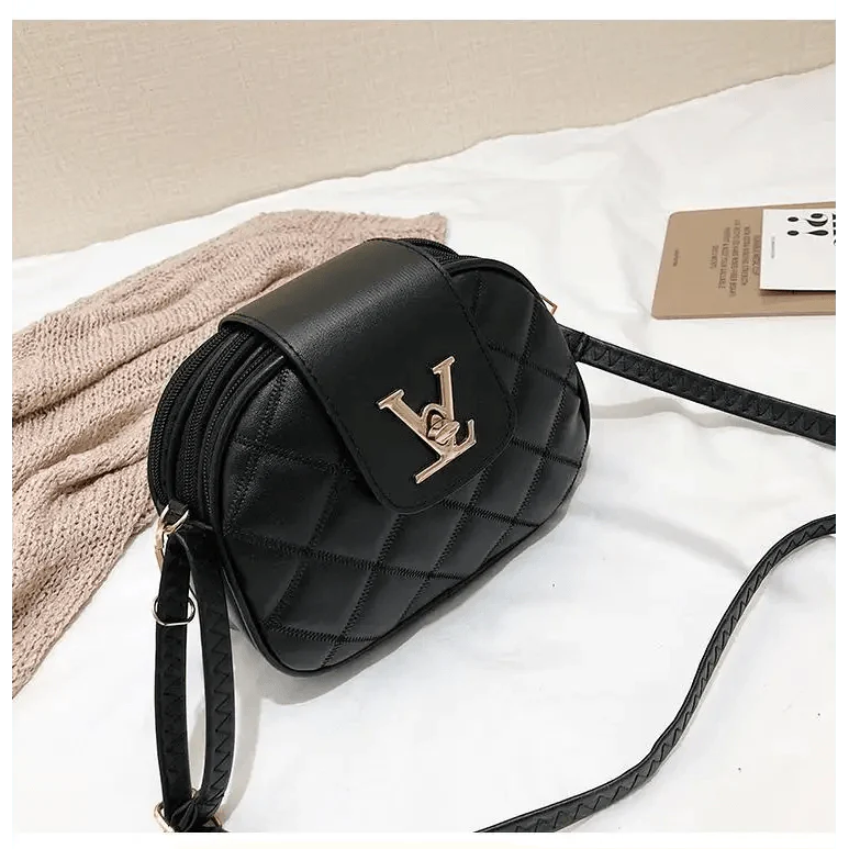 Black Designer Style Shoulder Crossbody Bag with Lock Closure