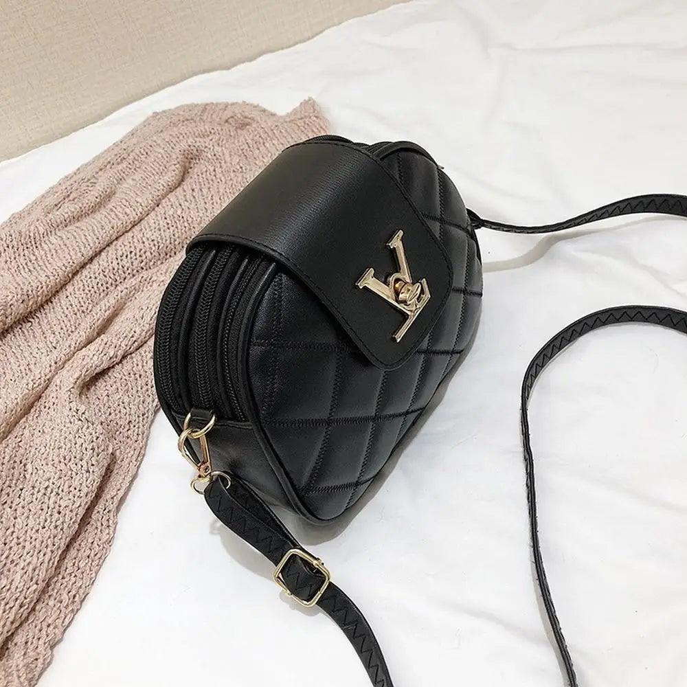 Black Designer Style Shoulder Crossbody Bag with Lock Closure
