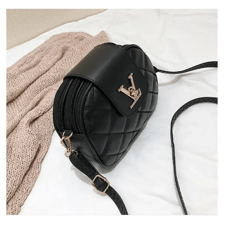 Black Designer Style Shoulder Crossbody Bag with Lock Closure