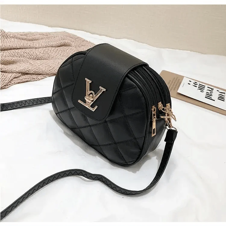 Black Designer Style Shoulder Crossbody Bag with Lock Closure