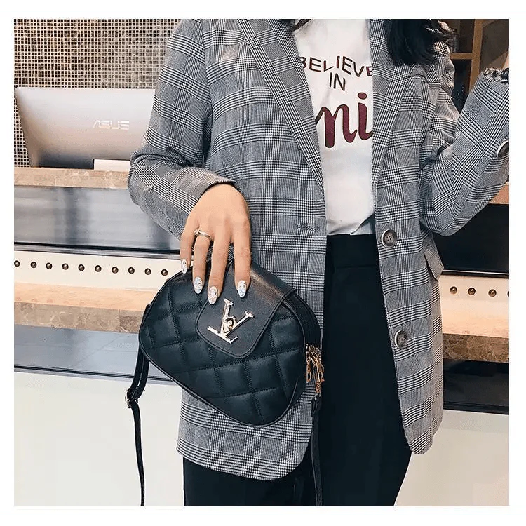 Black Designer Style Shoulder Crossbody Bag with Lock Closure