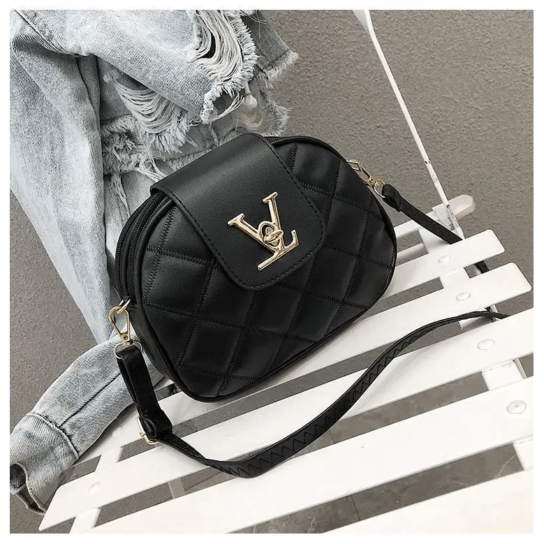 Black Designer Style Shoulder Crossbody Bag with Lock Closure