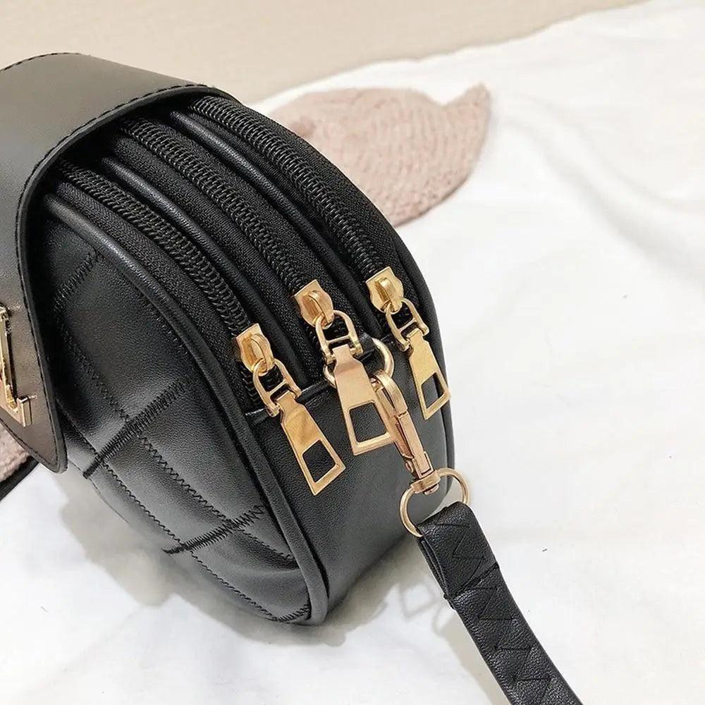 Black Designer Style Shoulder Crossbody Bag with Lock Closure