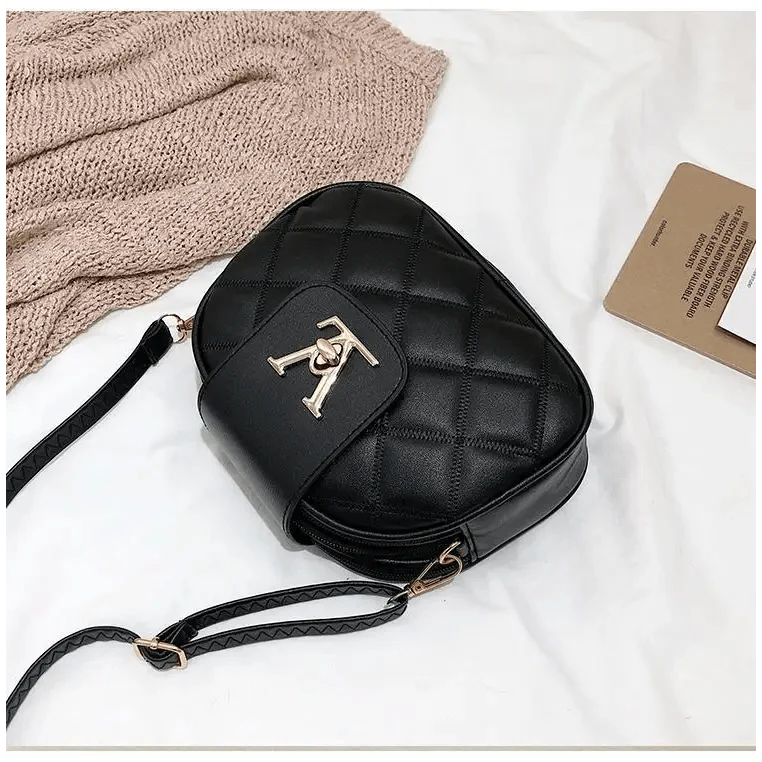Black Designer Style Shoulder Crossbody Bag with Lock Closure