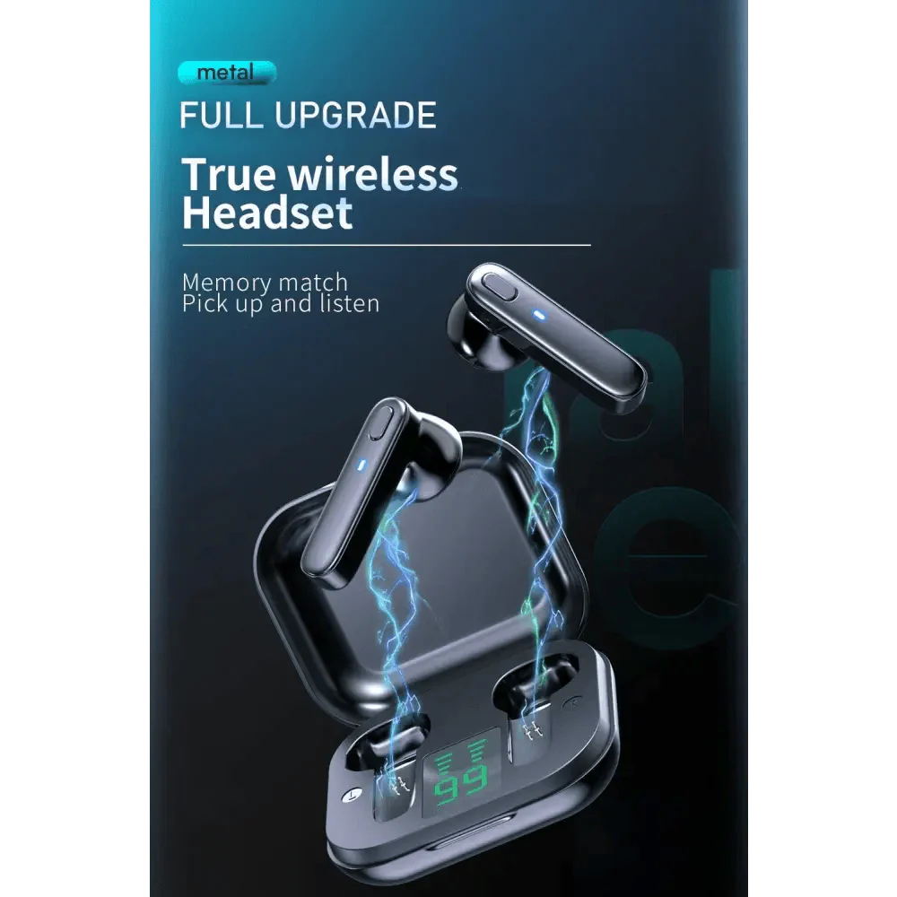 Black Wireless Bluetooth 5.2 Bass Earbuds with Touch Control