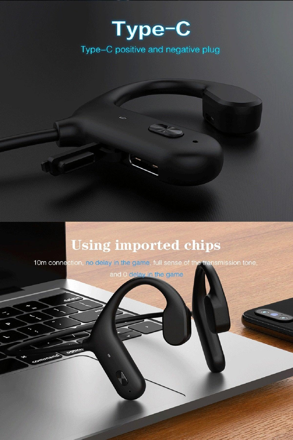 Black Bone Conduction Wireless Bluetooth 5.0 Sports Headphones