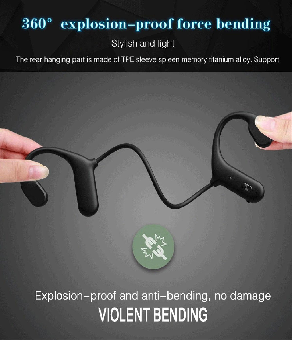 Black Bone Conduction Wireless Bluetooth 5.0 Sports Headphones