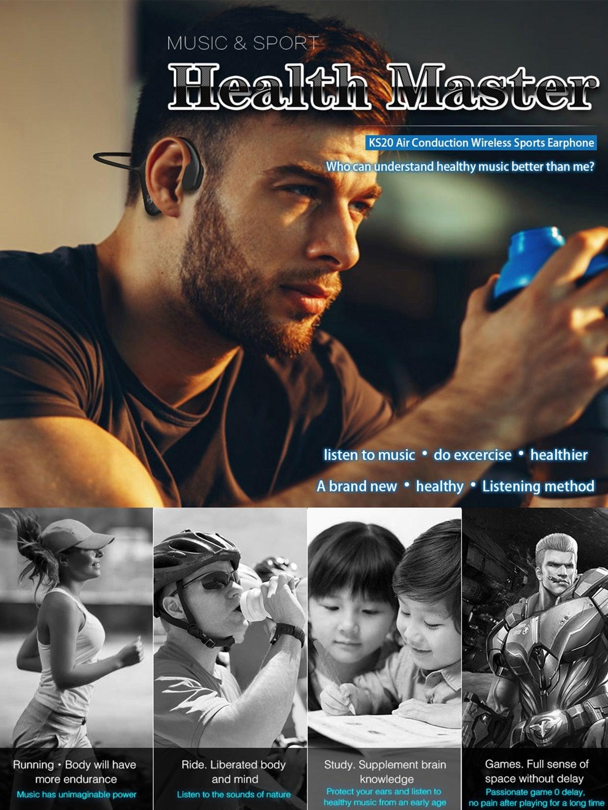 Black Bone Conduction Wireless Bluetooth 5.0 Sports Headphones