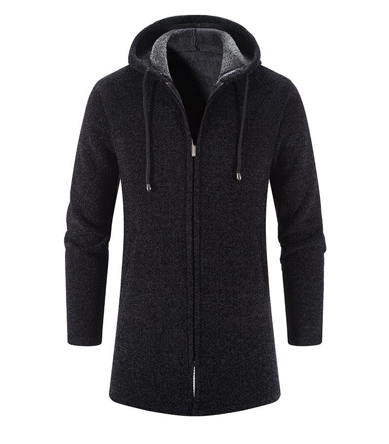 Black Men's Hooded Winter Windbreaker Heavyweight Autumn Jacket