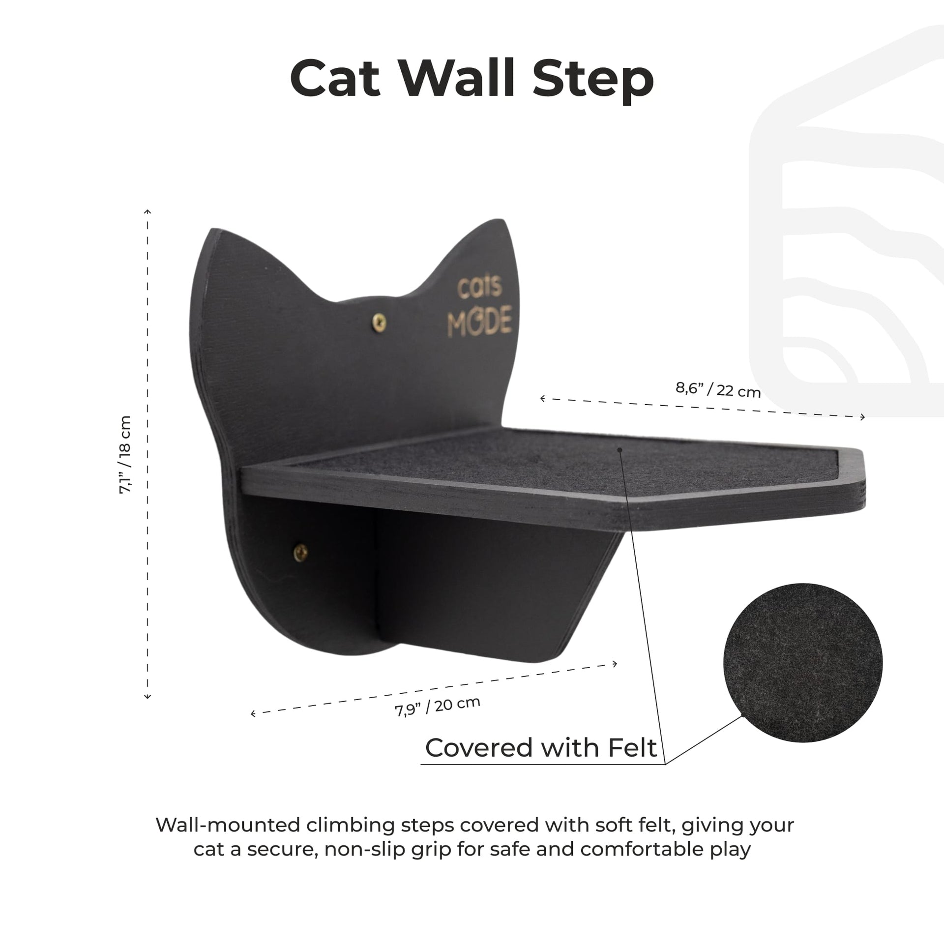 Minimalist Wooden Cat Wall Step - Durable Black Climbing Shelf