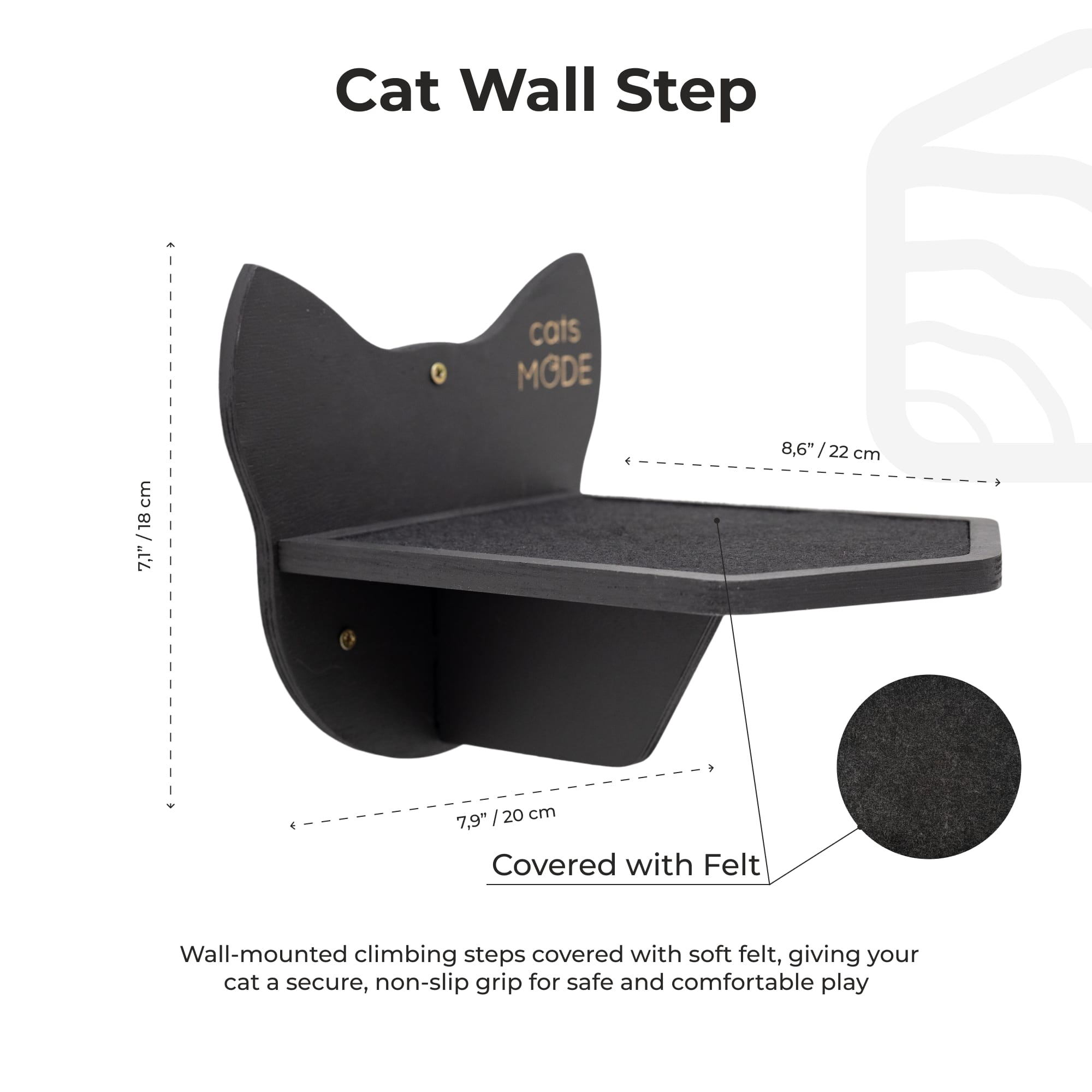Minimalist Wooden Cat Wall Step - Durable Black Climbing Shelf