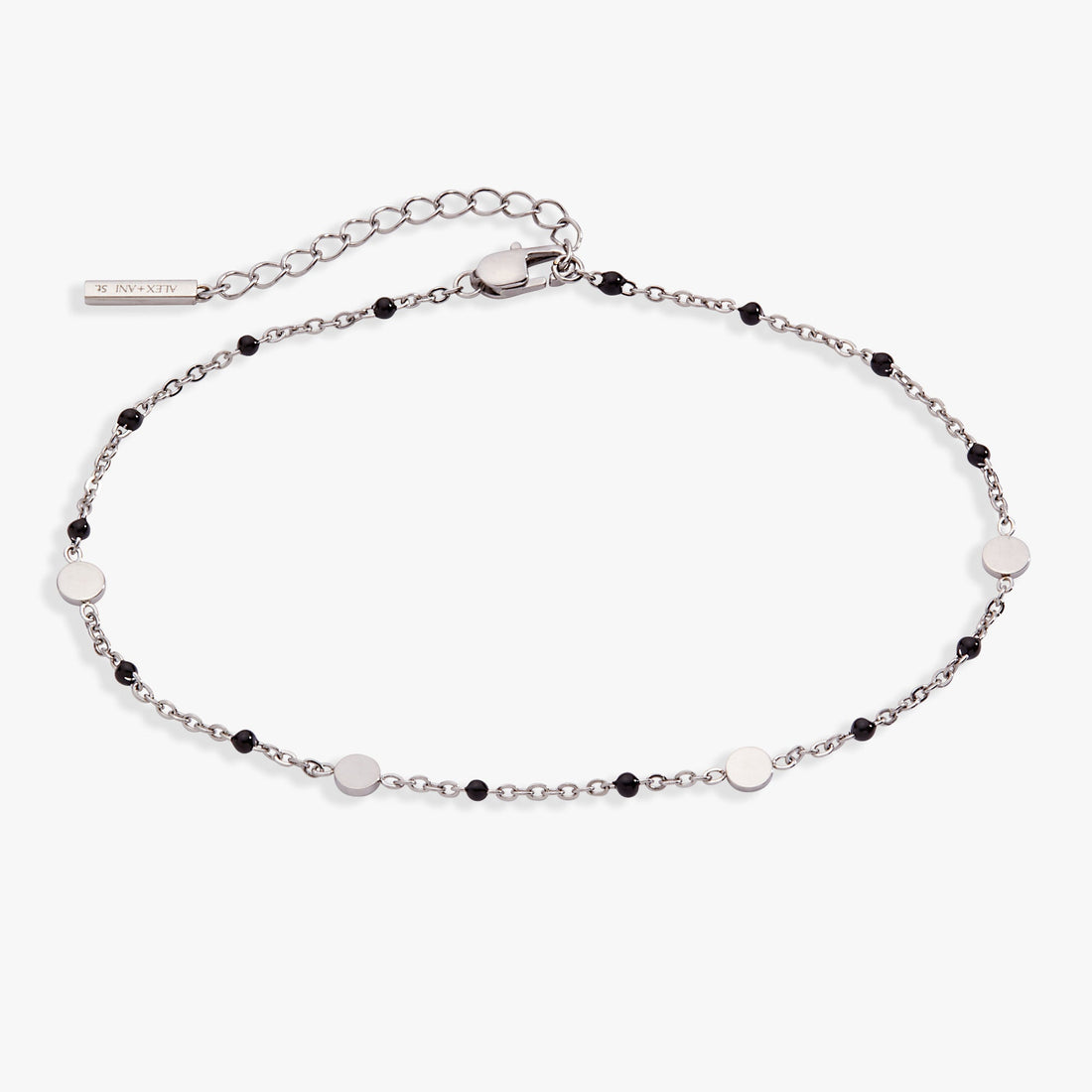 Black Enameled Coin Station Anklet in Gold Plated Chain