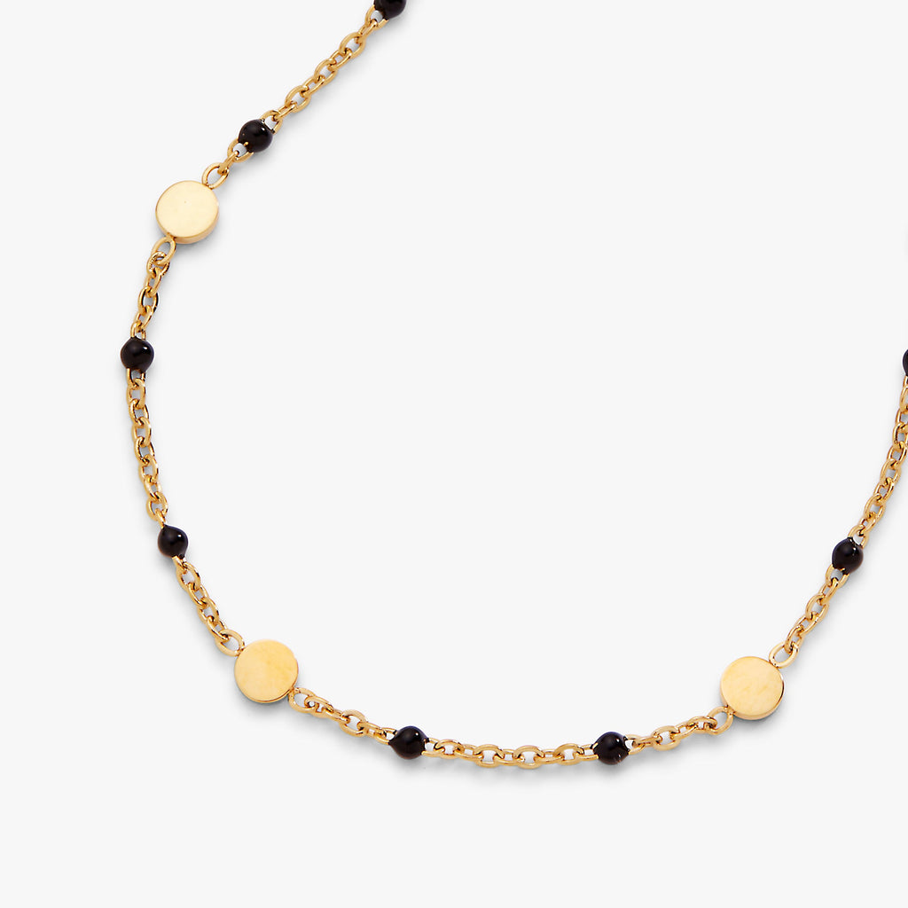 Black Enameled Coin Station Anklet in Gold Plated Chain