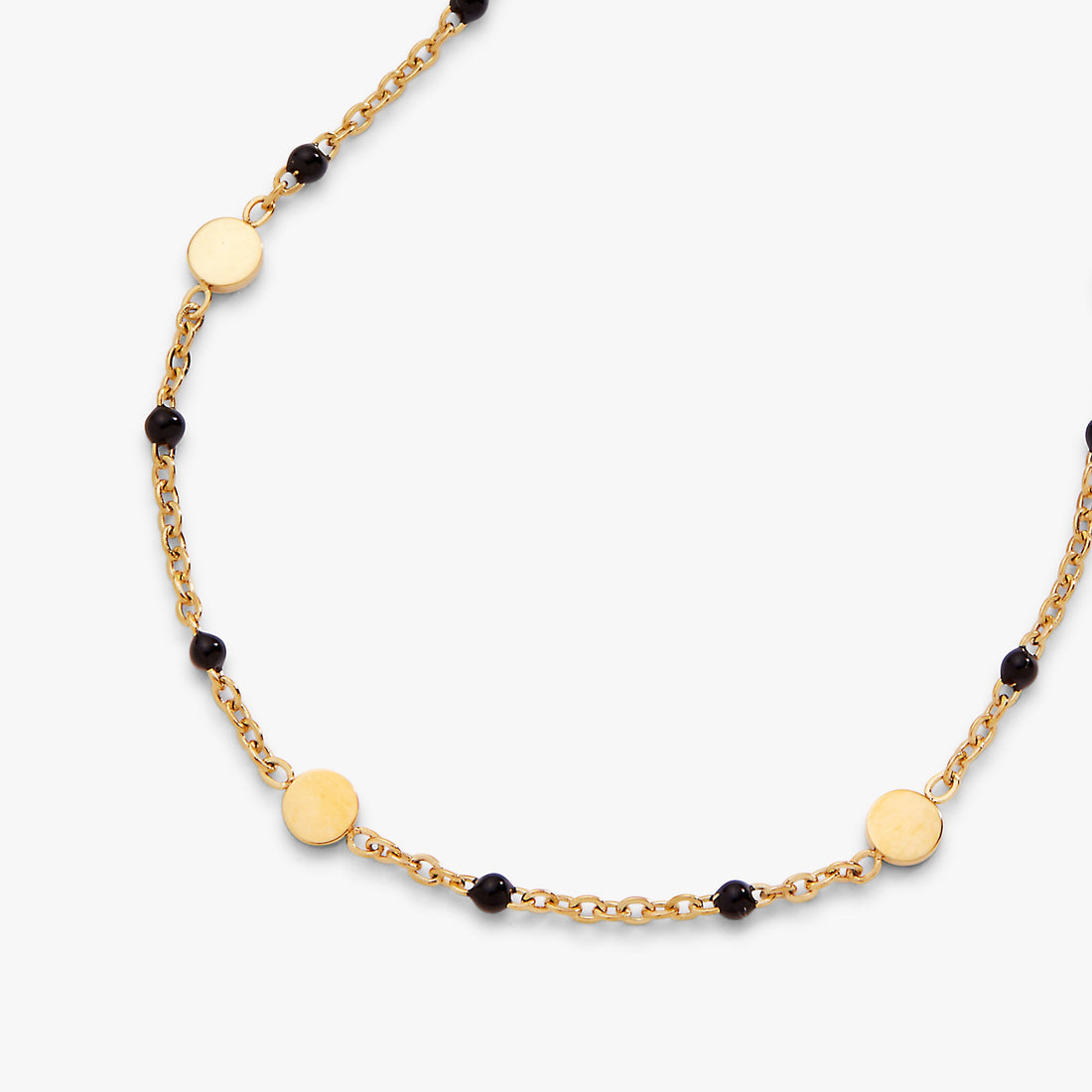 Black Enameled Coin Station Anklet in Gold Plated Chain