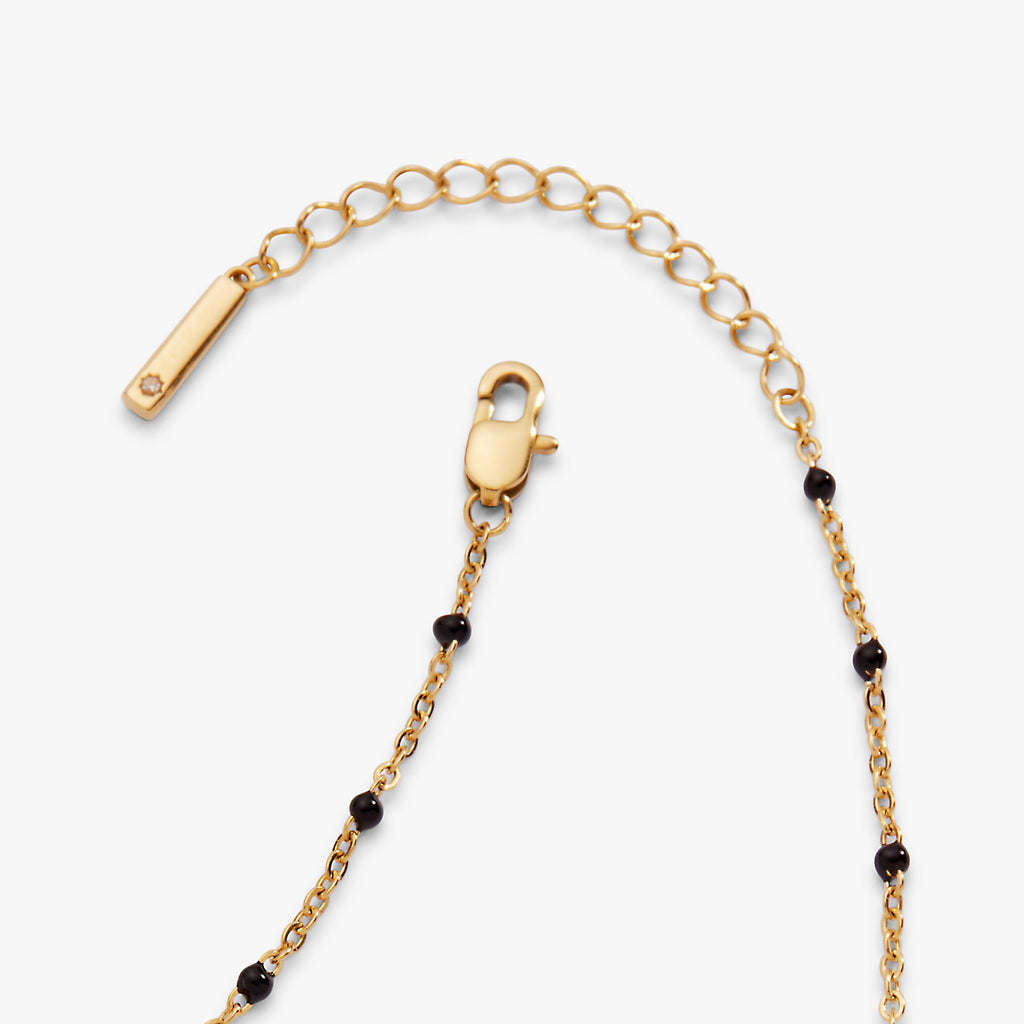 Black Enameled Coin Station Anklet in Gold Plated Chain