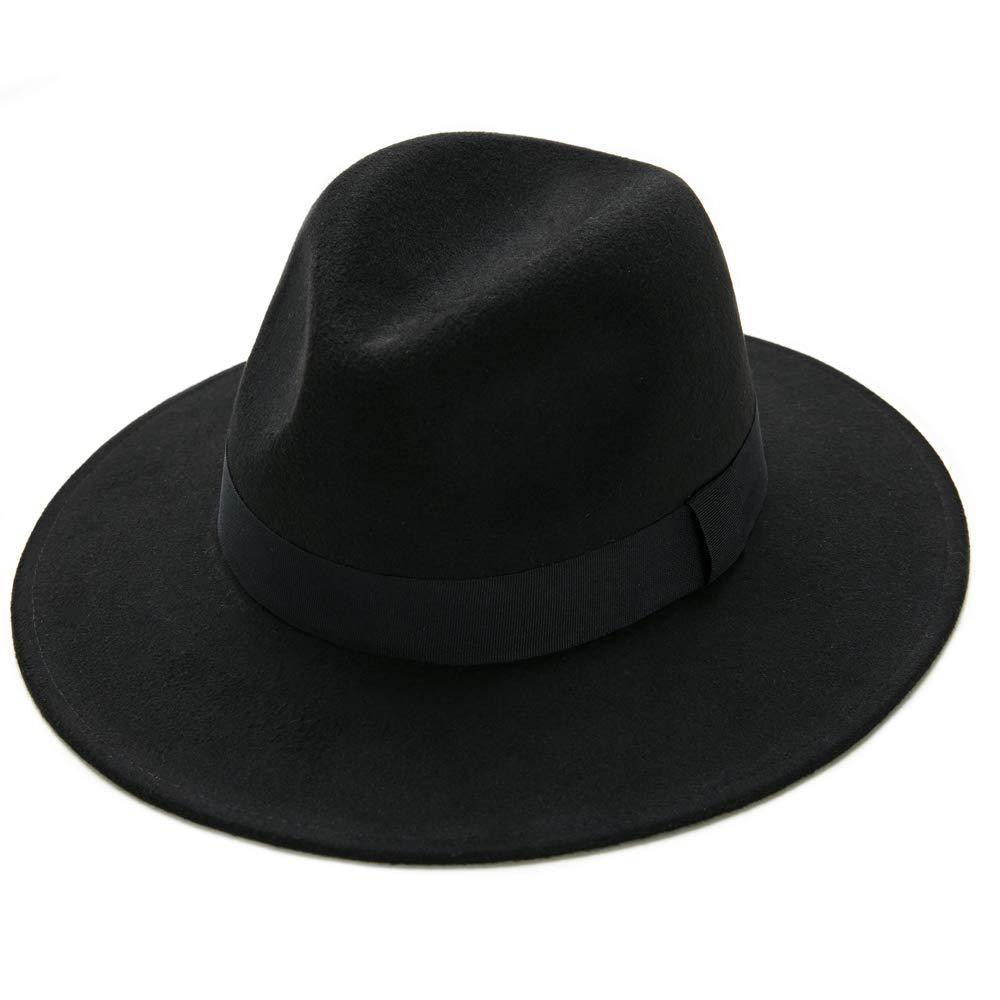 Classic Black Wide Brim Fedora Hat Unisex Retro Winter Felt Hat
