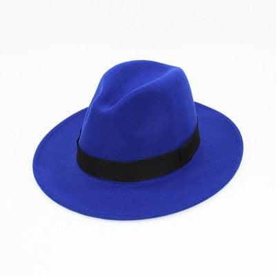 Classic Black Wide Brim Fedora Hat Unisex Retro Winter Felt Hat