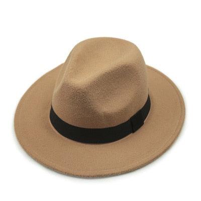 Classic Black Wide Brim Fedora Hat Unisex Retro Winter Felt Hat