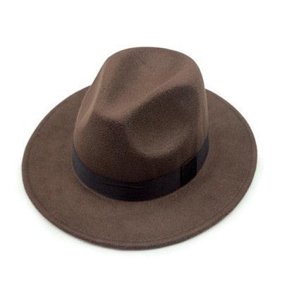 Classic Black Wide Brim Fedora Hat Unisex Retro Winter Felt Hat