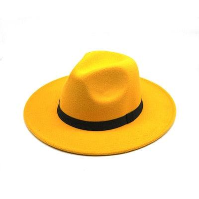 Classic Black Wide Brim Fedora Hat Unisex Retro Winter Felt Hat