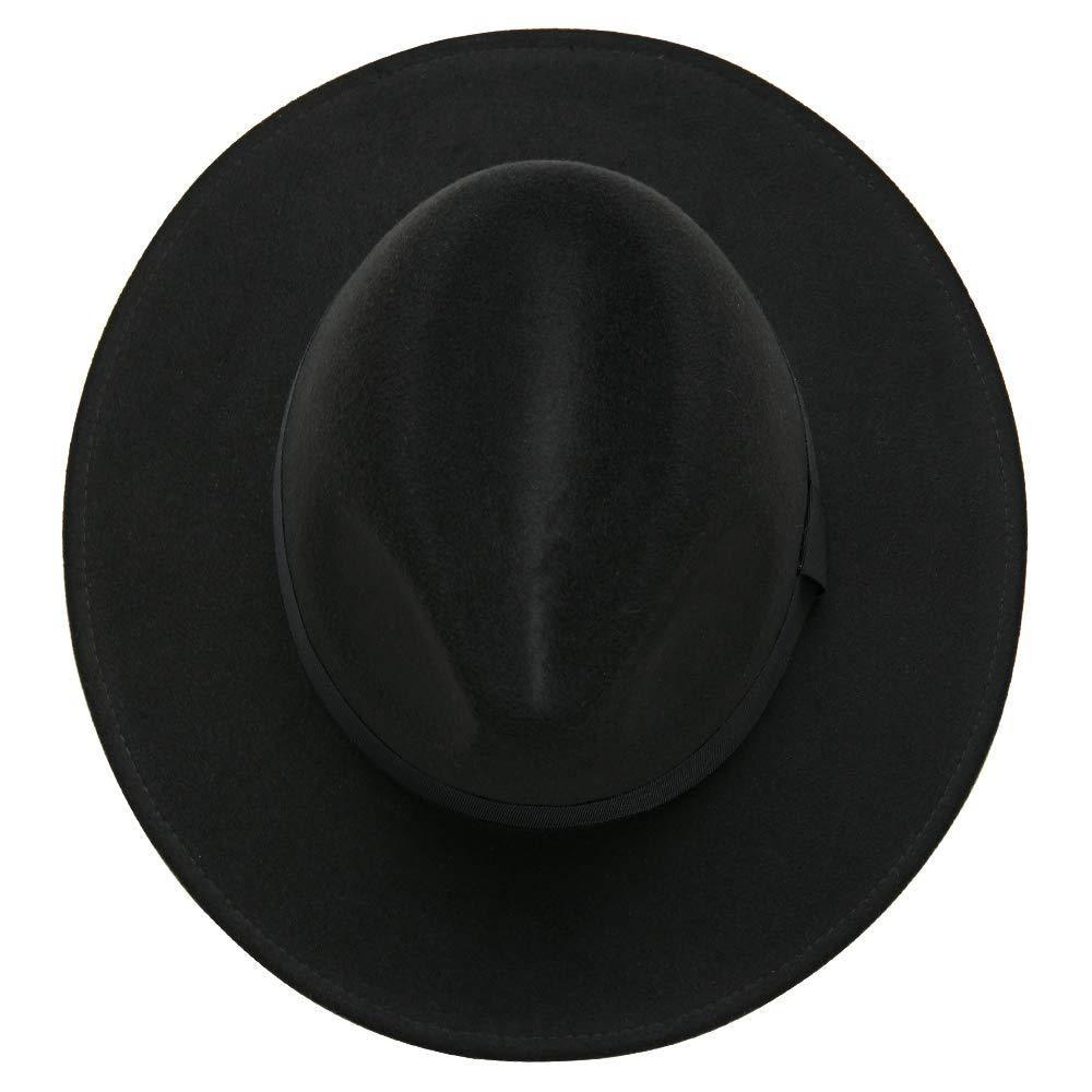 Classic Black Wide Brim Fedora Hat Unisex Retro Winter Felt Hat