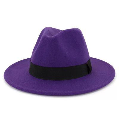 Classic Black Wide Brim Fedora Hat Unisex Retro Winter Felt Hat