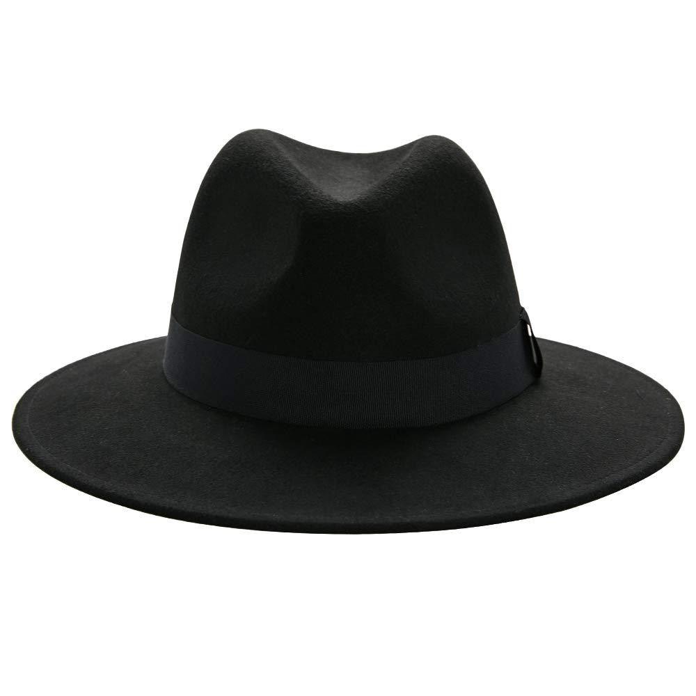 Classic Black Wide Brim Fedora Hat Unisex Retro Winter Felt Hat
