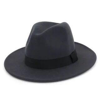 Classic Black Wide Brim Fedora Hat Unisex Retro Winter Felt Hat