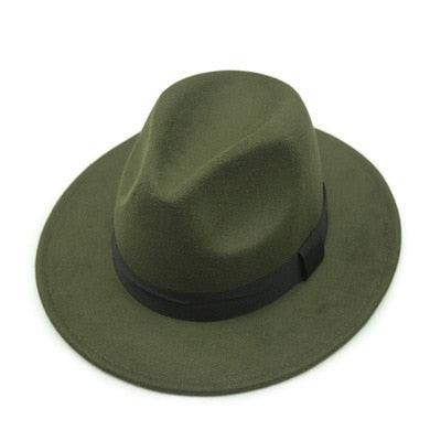 Classic Black Wide Brim Fedora Hat Unisex Retro Winter Felt Hat