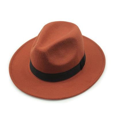 Classic Black Wide Brim Fedora Hat Unisex Retro Winter Felt Hat