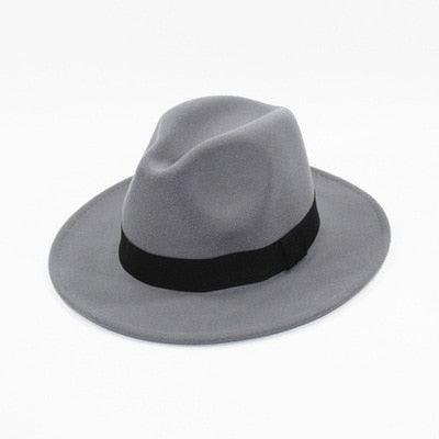 Classic Black Wide Brim Fedora Hat Unisex Retro Winter Felt Hat