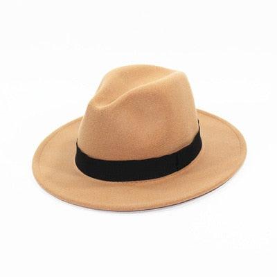 Classic Black Wide Brim Fedora Hat Unisex Retro Winter Felt Hat