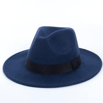 Classic Black Wide Brim Fedora Hat Unisex Retro Winter Felt Hat