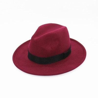 Classic Black Wide Brim Fedora Hat Unisex Retro Winter Felt Hat