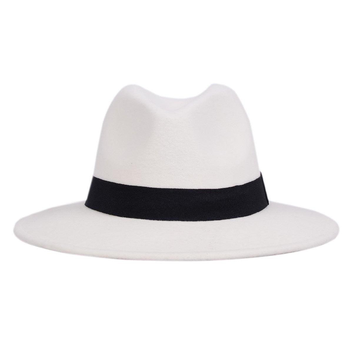 Classic Black Wide Brim Fedora Hat Unisex Retro Winter Felt Hat
