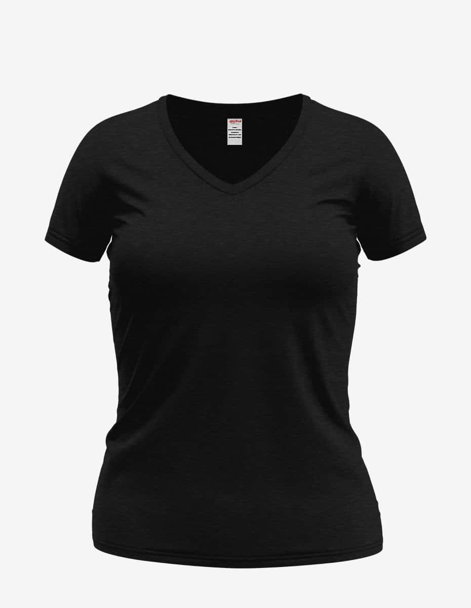 Women's Dark Grey V-Neck Short Sleeve Basic Everyday Tee - Image 7