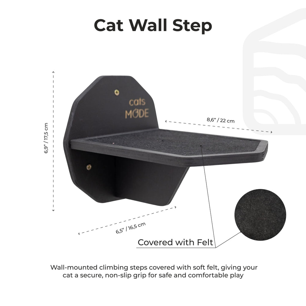 Modern Hexagon Cat Wall Step - Black Floating Climbing Perch